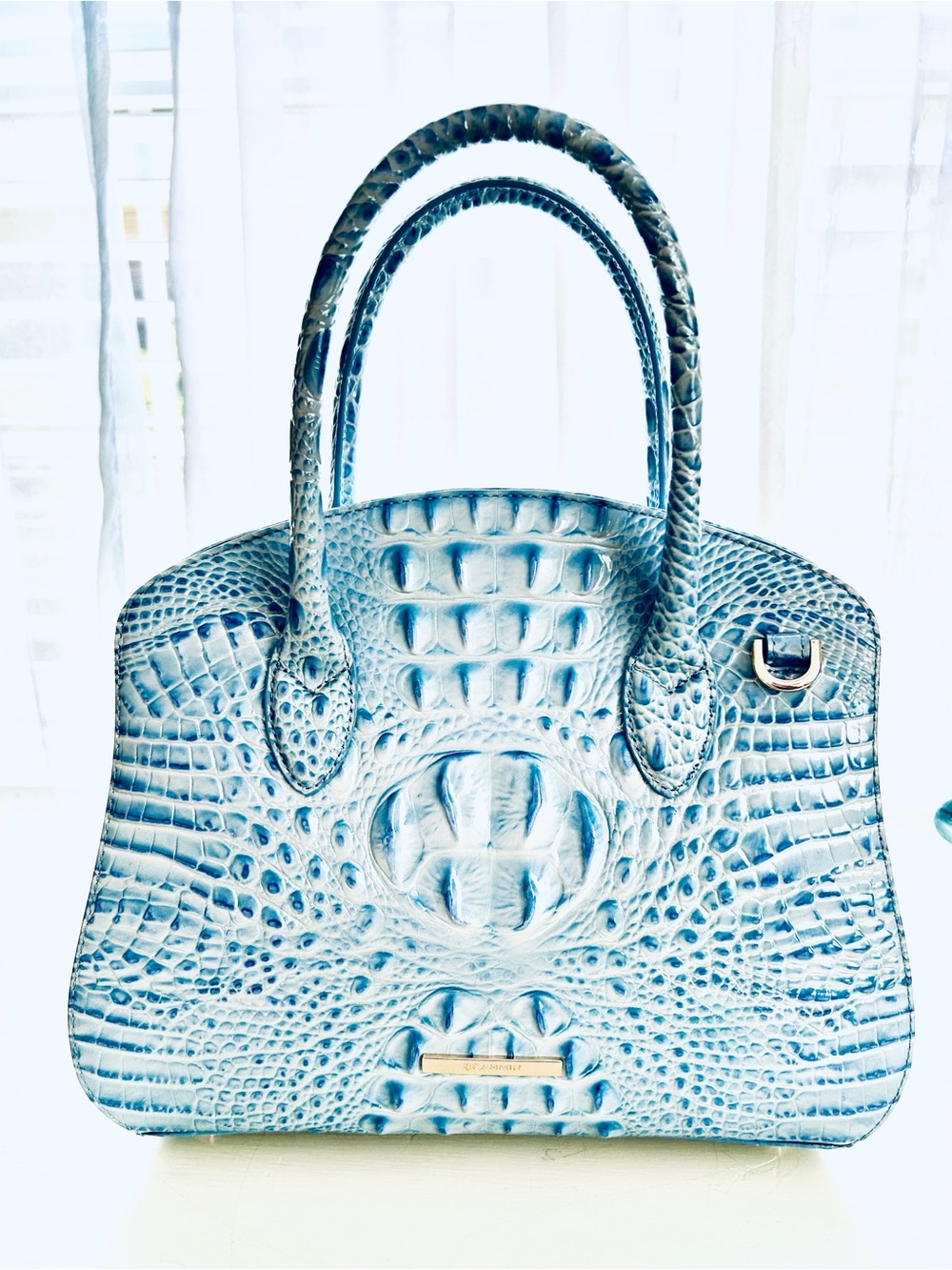 Brahmin Croc-Embossed Satchel in Light Blue